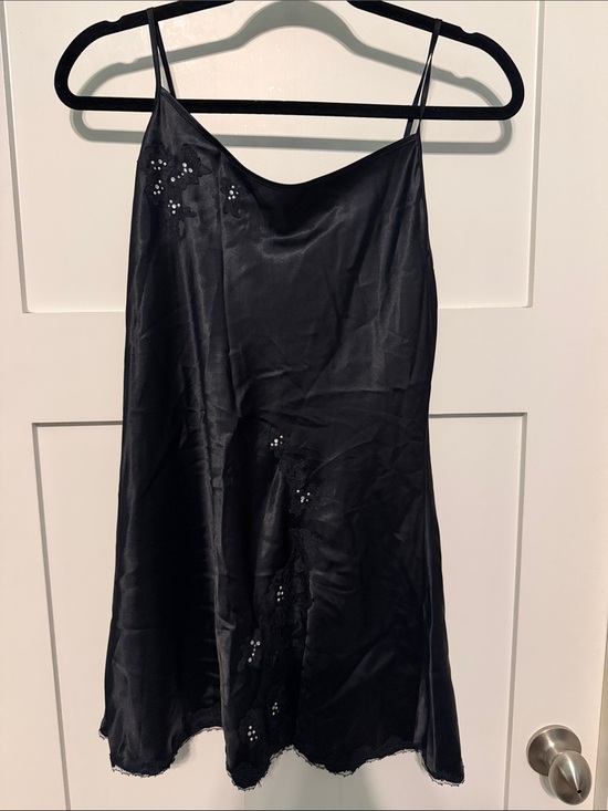 Victoria's Secret Other - Vintage Victoria’s Secret Black Satin A-Line Slip Dress Tunic with Sequin Detail